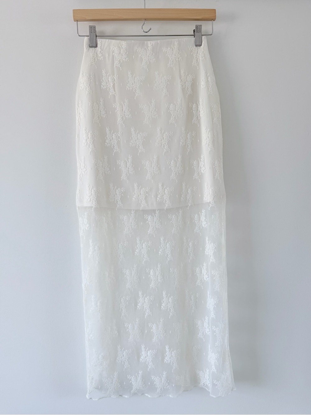 Abercrombie & Fitch White Lace Midi Skirt XS Sheer Embroidered Bridal Coquette - Picture 2 of 11
